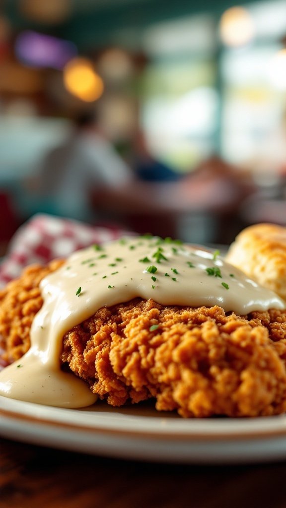 Plate of chicken fried chicken with gravy