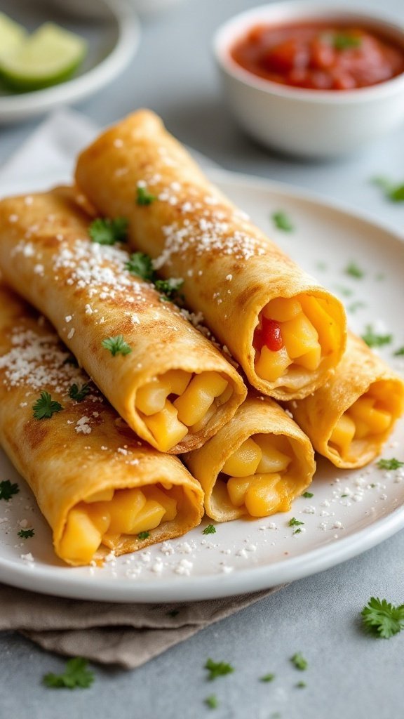 Baked Cheese and Potato Taquitos on a plate