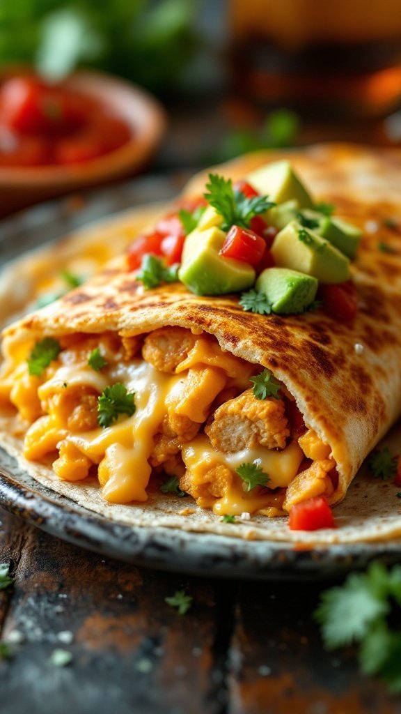 Chicken and cheese quesadilla tacos with toppings