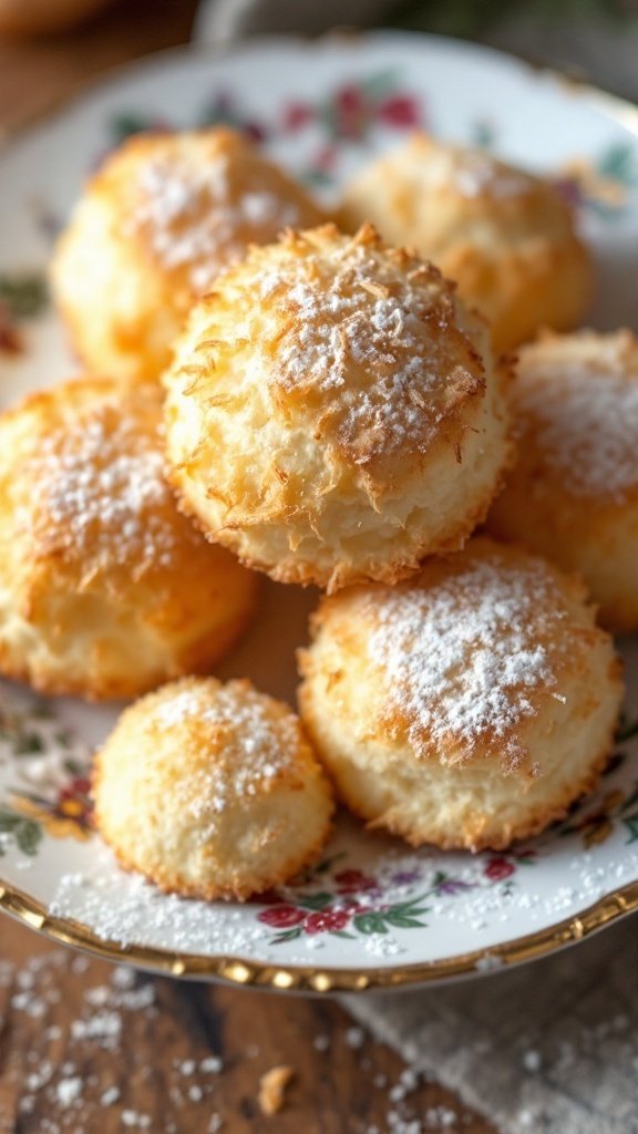 Delicious coconut macaroons on a decorative plate