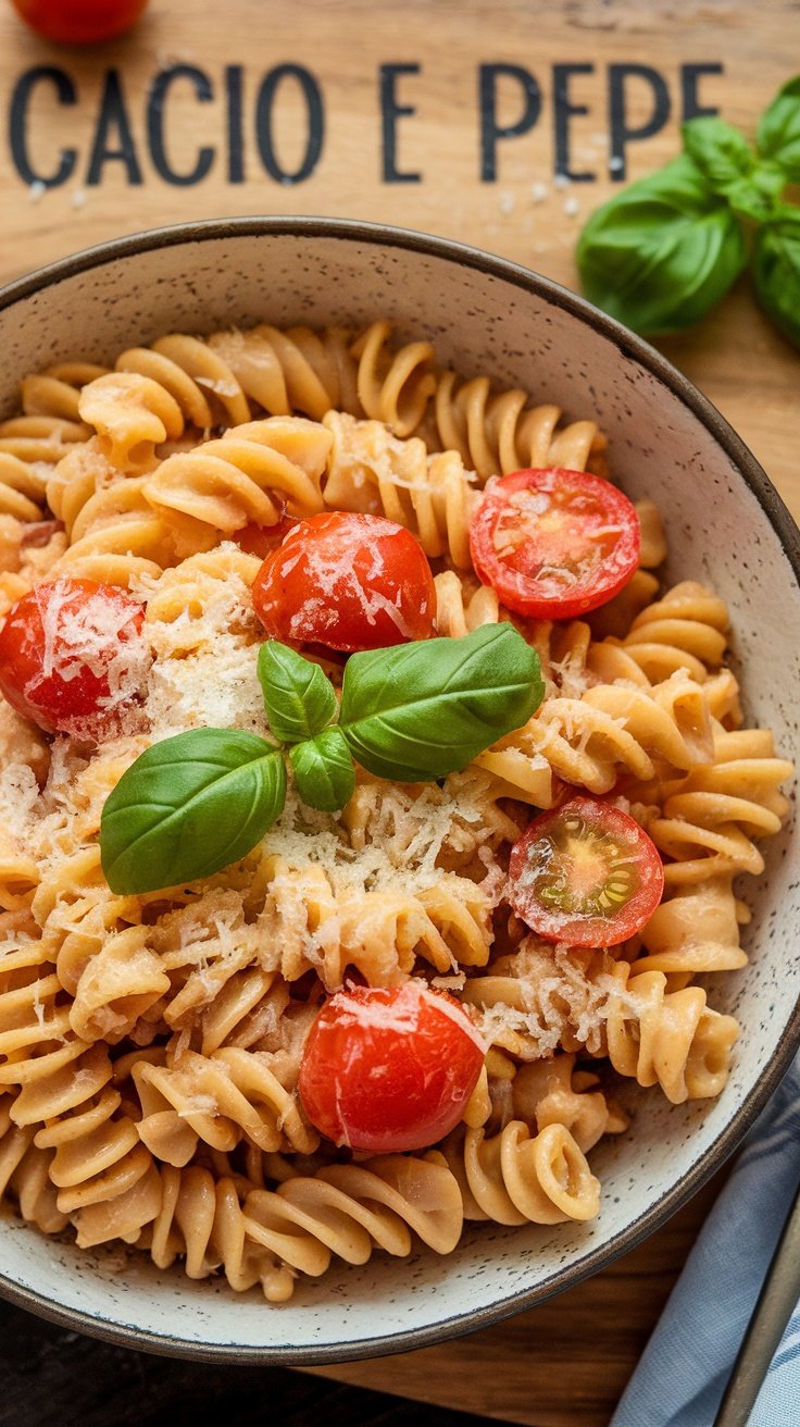 Creamy Tomato Basil Rotini pasta dish