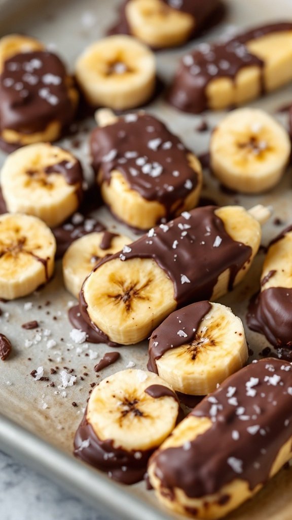 Frozen banana bites dipped in dark chocolate