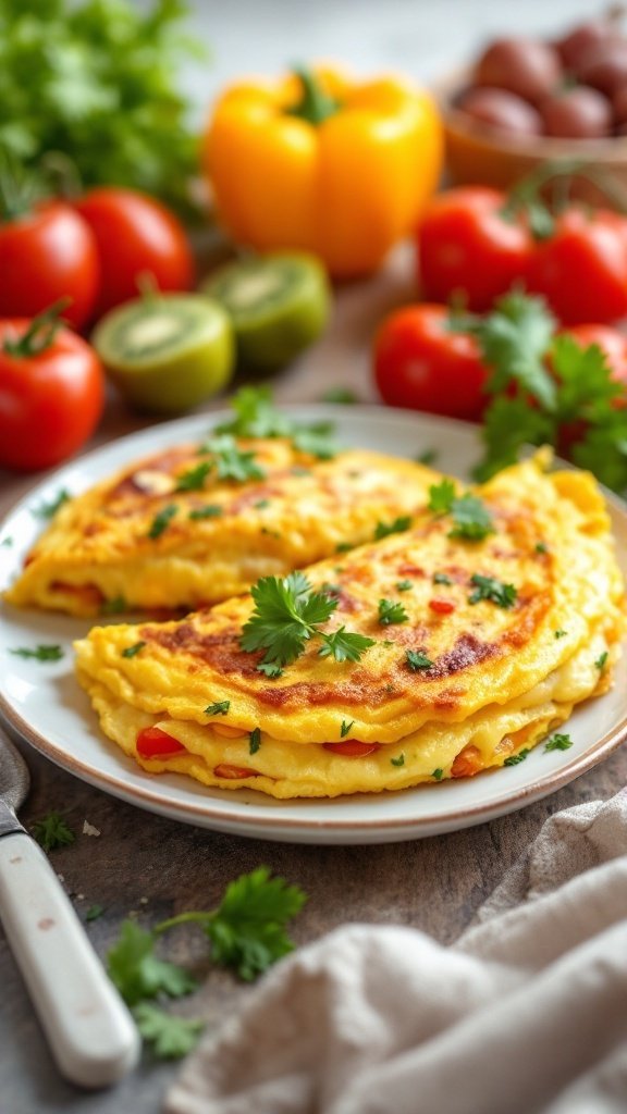 Mini veggie omelettes served on a plate, garnished with herbs.