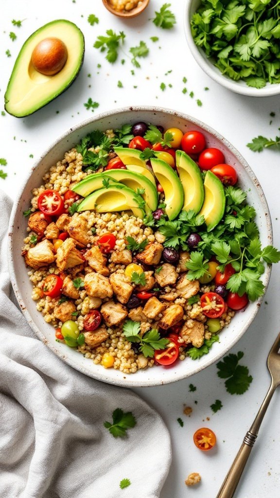 Savory Chicken and Quinoa Bowl with fresh ingredients