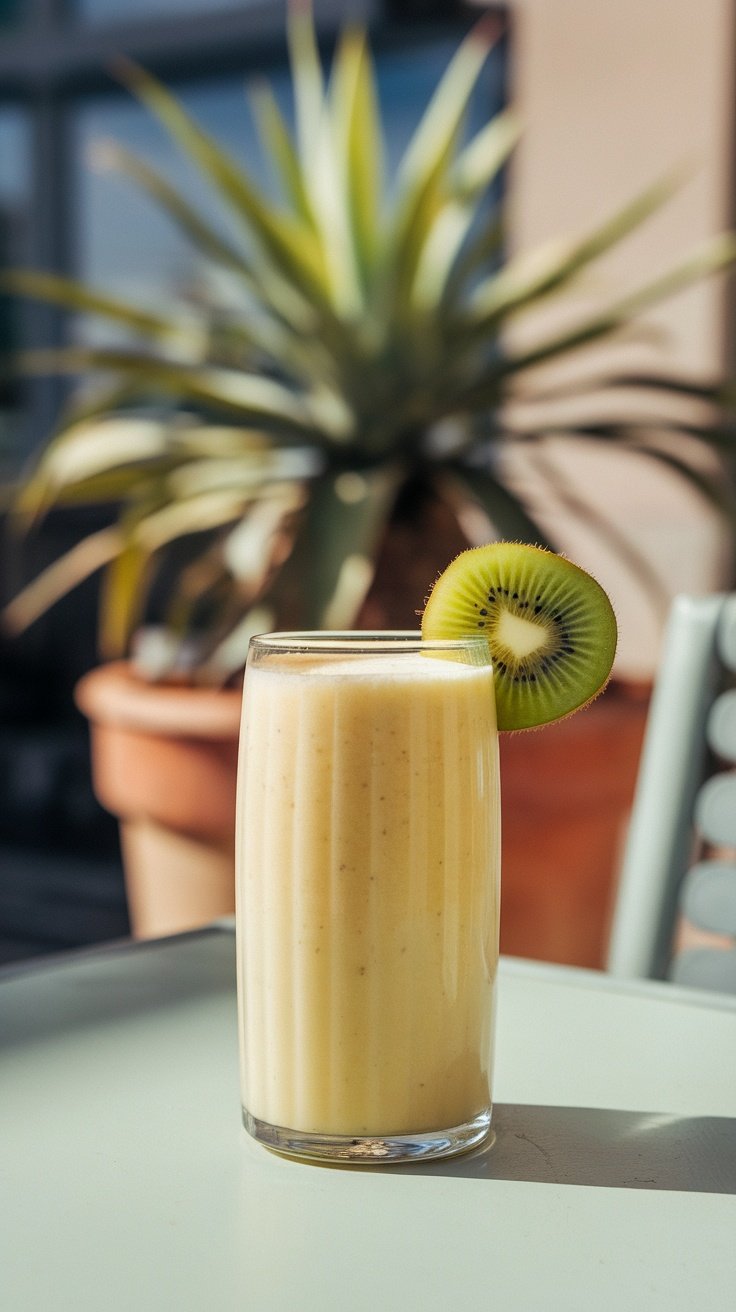 Smoothie de kiwi y piña en un vaso