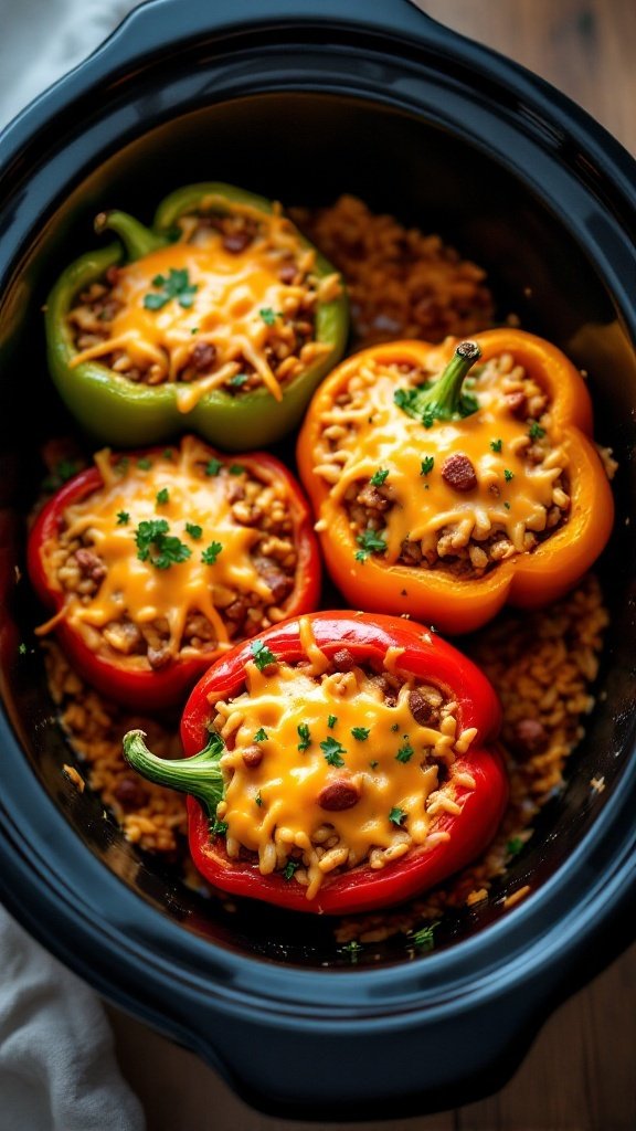 Delicious stuffed bell peppers in a slow cooker