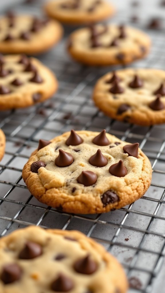 Delicious chocolate chip cookies with almond flour on a cooling rack
