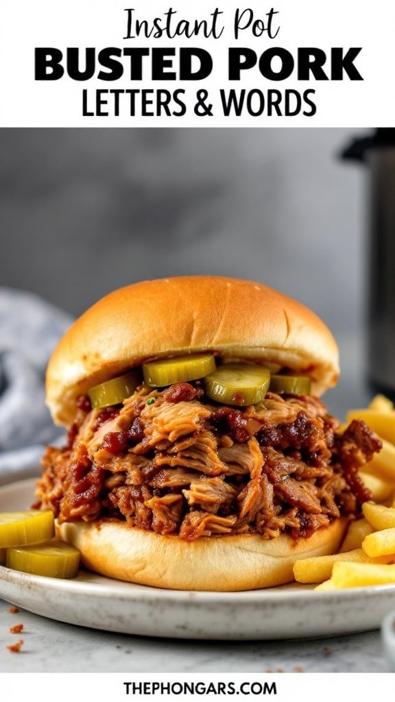 Delicious BBQ Pulled Pork Sandwiches served with pickles