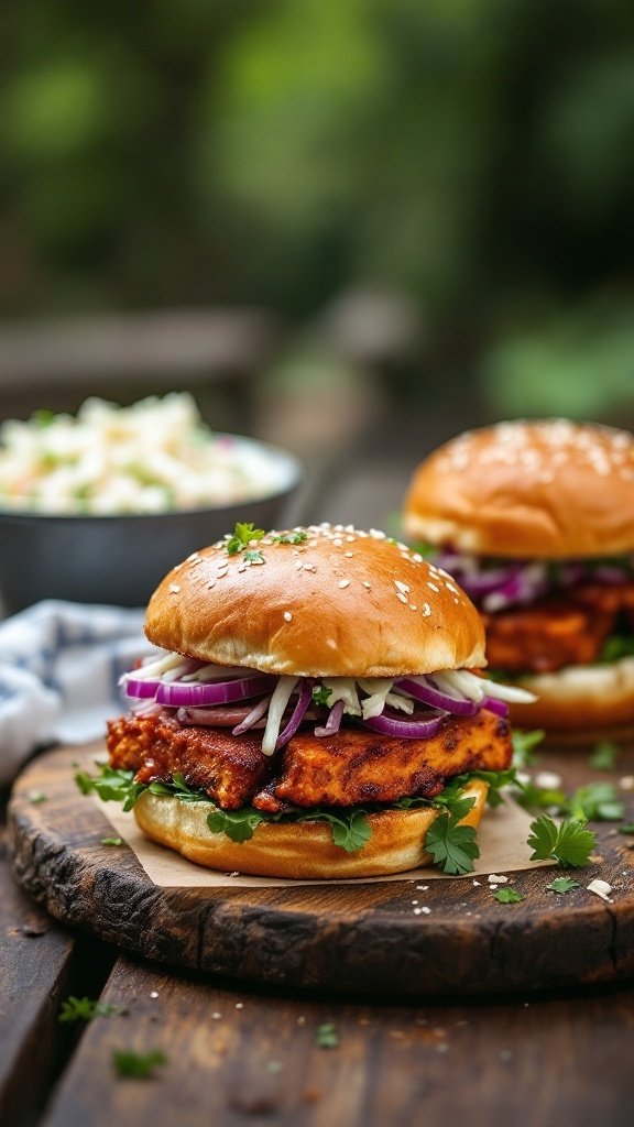 BBQ Tofu Sliders with Coleslaw ready to be served