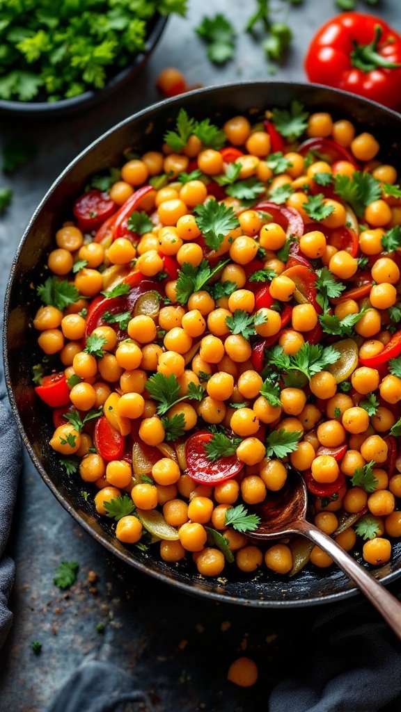 Chickpea Stir-Fry with a variety of colorful vegetables, garnished with fresh cilantro.
