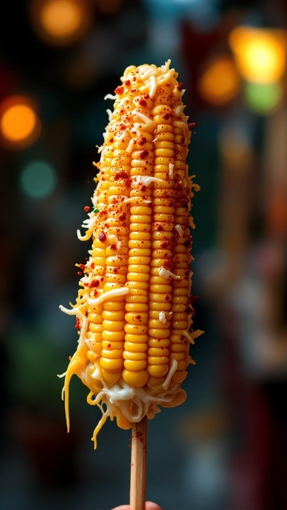 Classic Mexican Street Corn (Elote) topped with cheese and spices