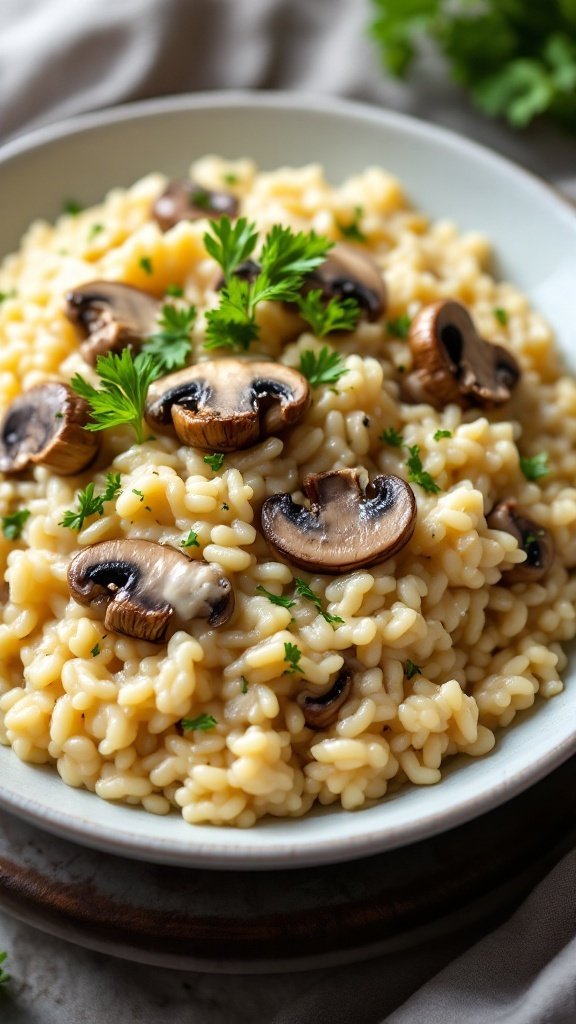 Creamy Mushroom Risotto served on a plate