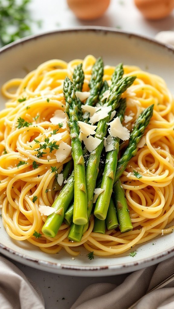 Creamy Garlic Parmesan Pasta with Asparagus