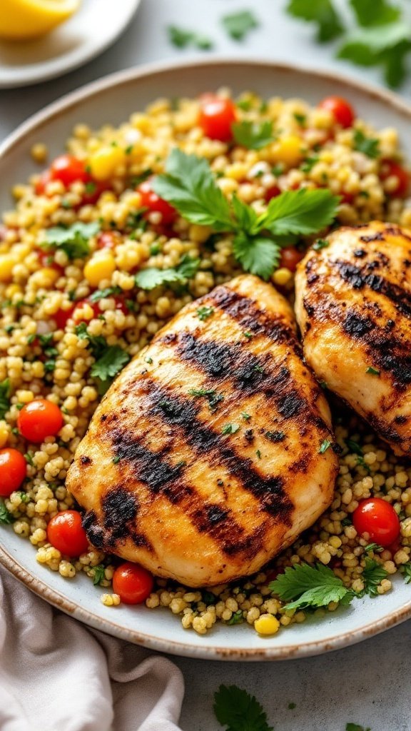 Lemon Herb Grilled Chicken with a colorful quinoa salad