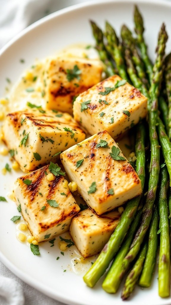 Lemon Herb Tofu with Asparagus