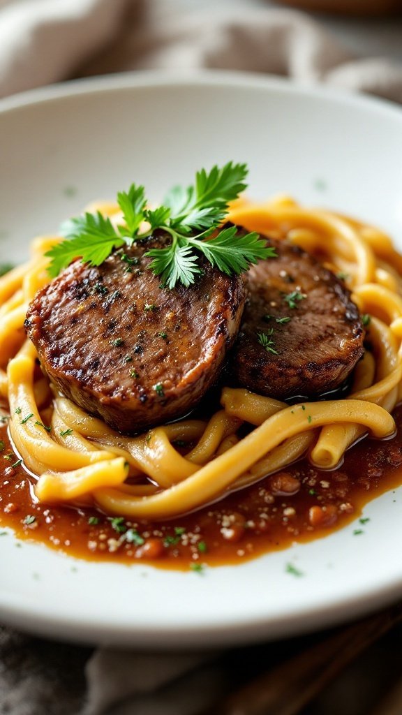 Osso Buco with Gremolata served on a plate with pasta.