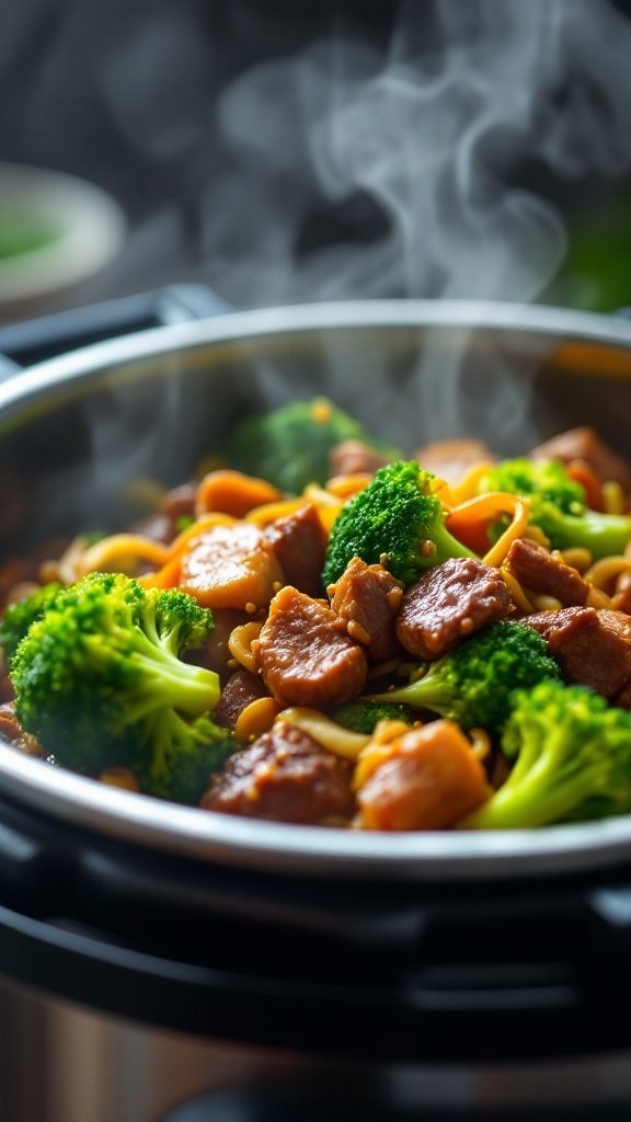 Beef and broccoli stir-fry in an Instant Pot