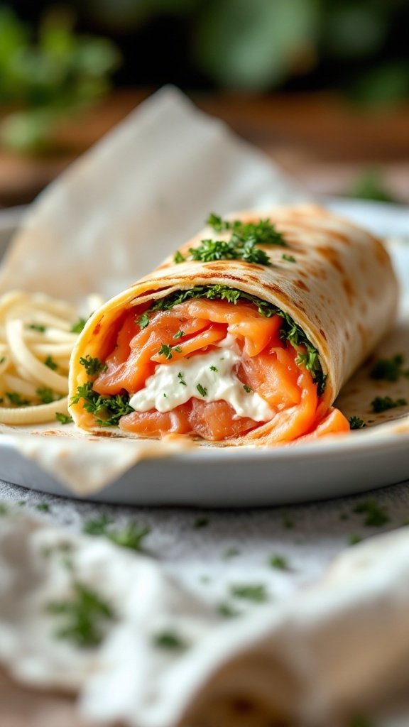 Smoked Salmon Breakfast Burrito on a plate