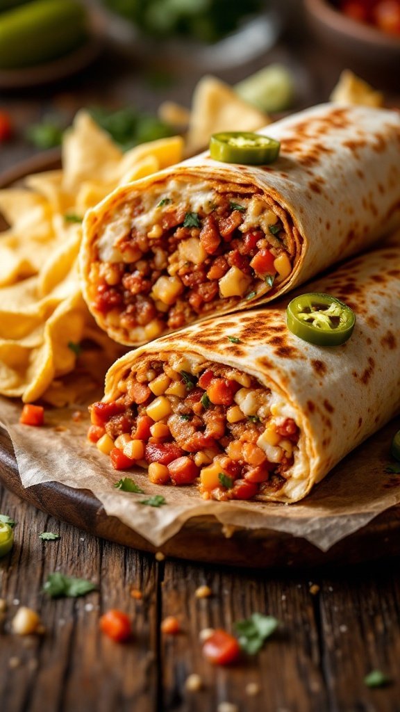 Spicy Chorizo Breakfast Burrito with tortilla and filling