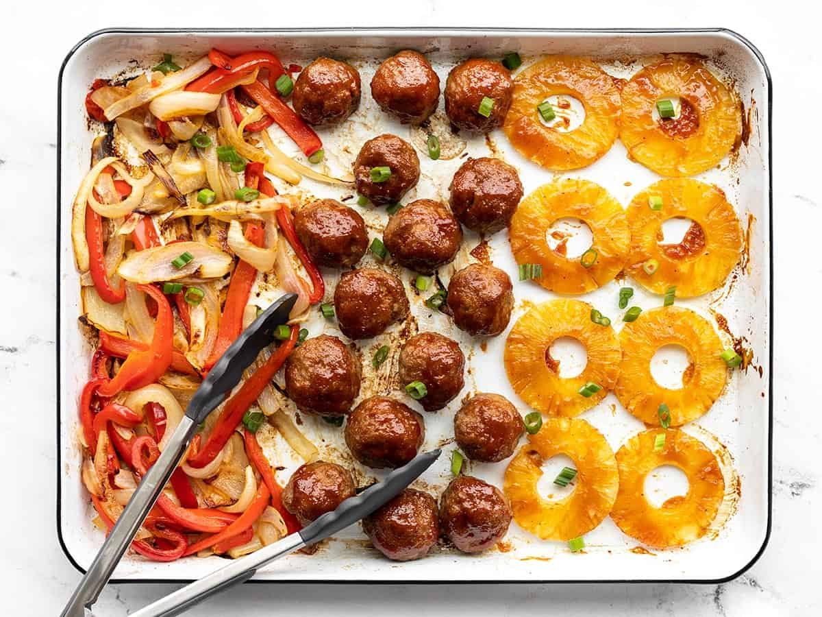 Sheet pan BBQ meatballs