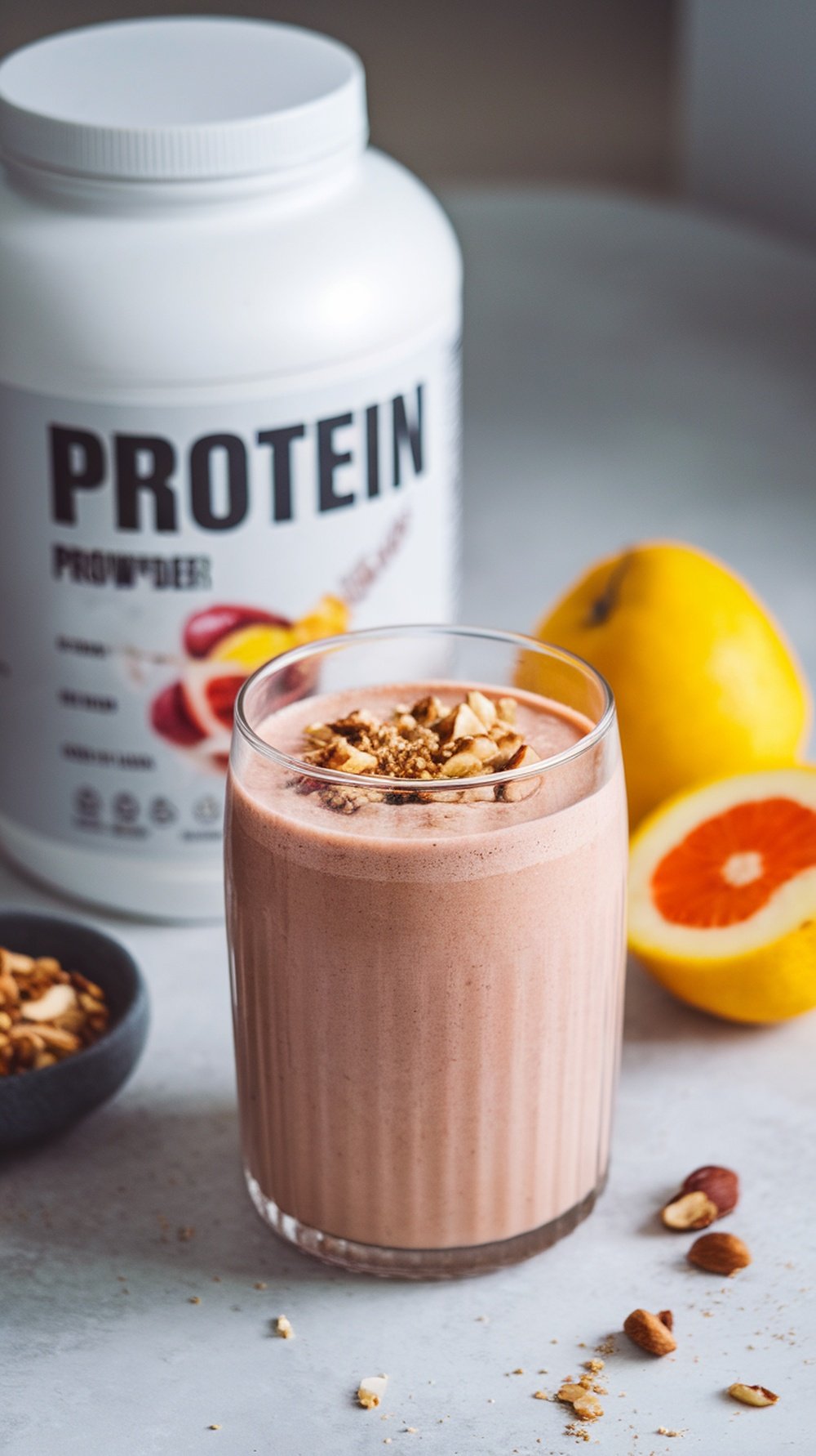 Nutty Fruit Protein Shake with protein powder and fresh fruits