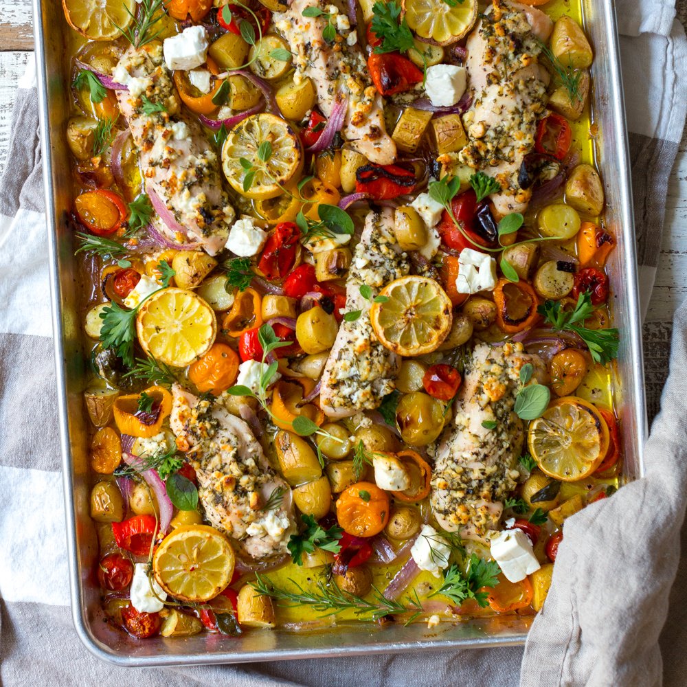 Herby Feta Lemon Chicken Sheet Pan