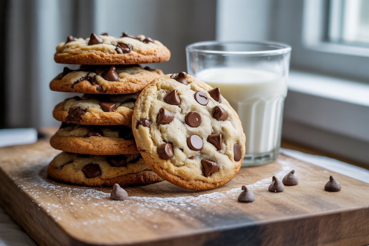 Perfect chocolate chip cookies with golden brown edges and melted chocolate chips