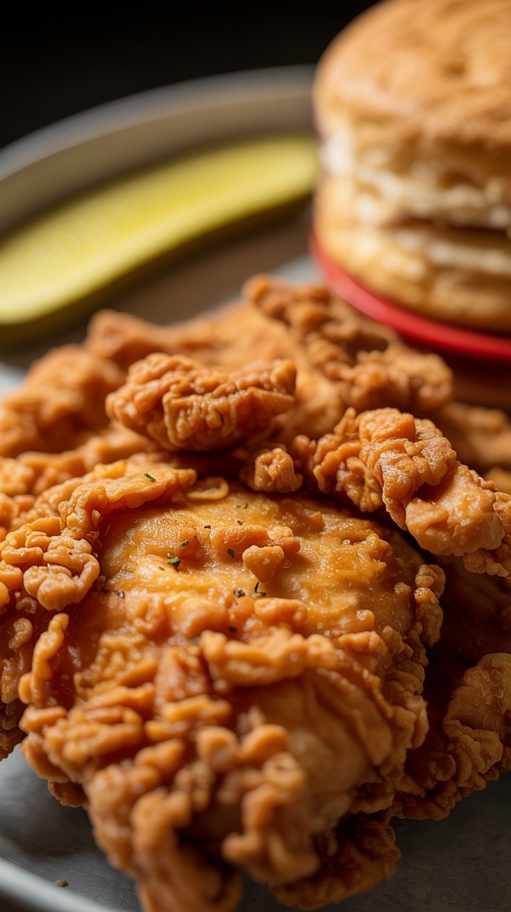 Assorted fried chicken pieces showing different cuts