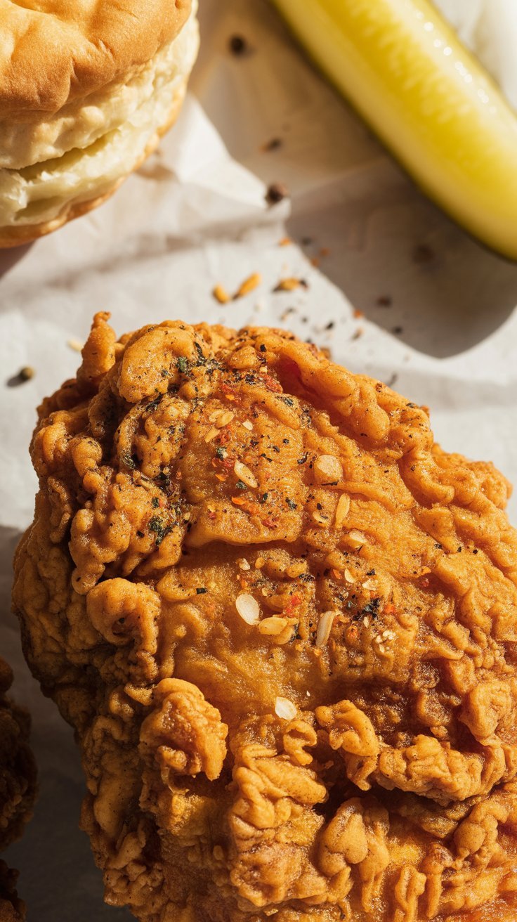Perfectly fried chicken with golden crispy coating
