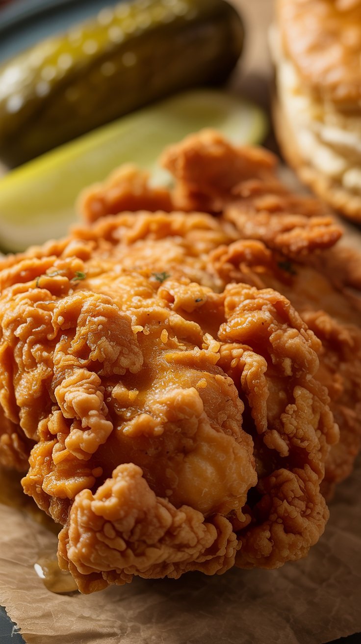 Crispy golden fried chicken pieces on a platter