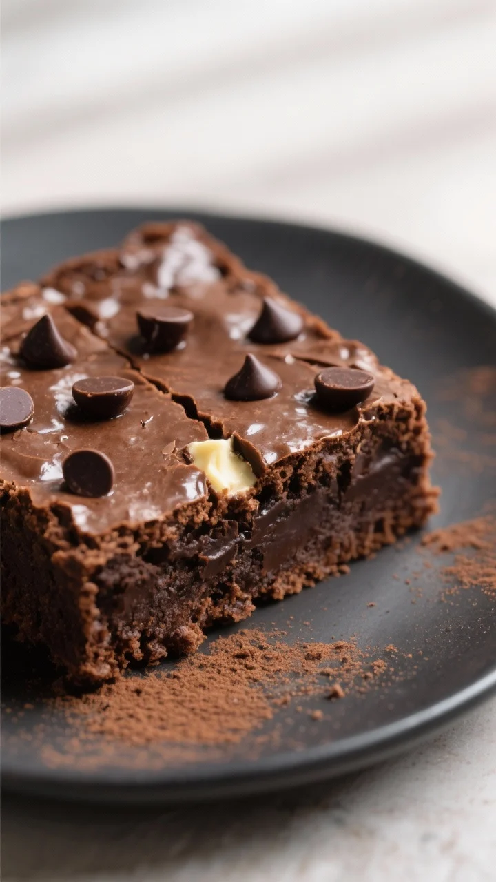 Close-up detail: Fudgy keto almond flour brownie square just after chilling, sliced with clean edges