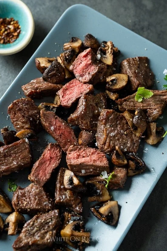 Air Fryer Steak Bites with Mushrooms