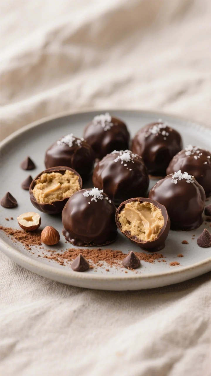 Final dish presentation: Restaurant-quality platter of Nutella stuffed cookie dough truffles arrange