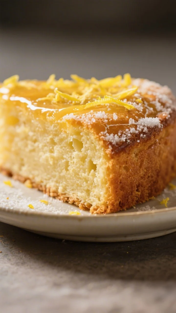 Process-focused macro detail of the “rubbed lemon zest into sugar” effect shown on a baked slice