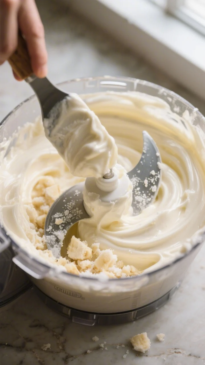 Cooking process, close-up detail: Frozen banana “crumbs” transforming into silky soft-serve in a