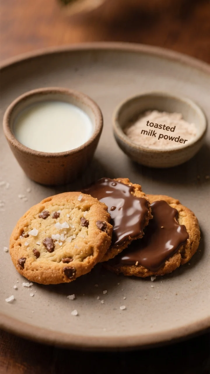 Final dish presentation: Restaurant-quality plate of three cookies arranged with intentional overlap
