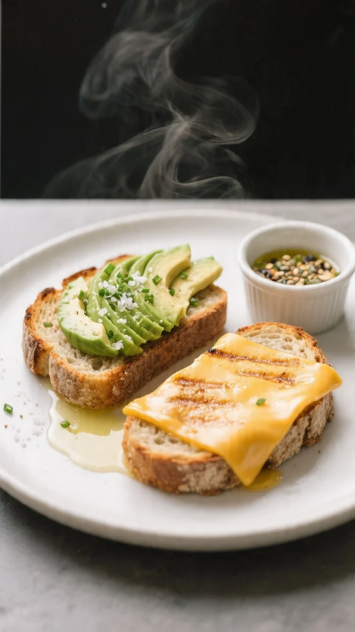 Final dish presentation: Restaurant-quality plating of two toasted slices of keto almond flour bread