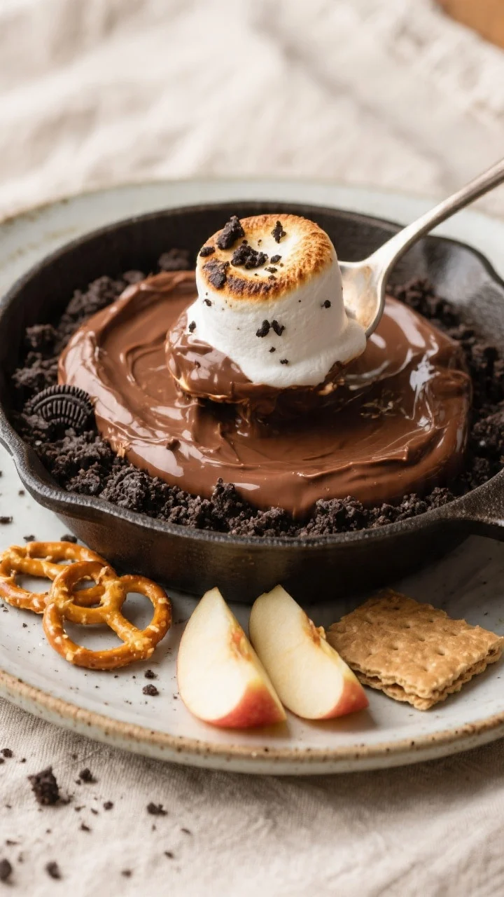 Final plated scoop: A rustic ceramic plate with a generous scoop of the dip lifted from the skillet,
