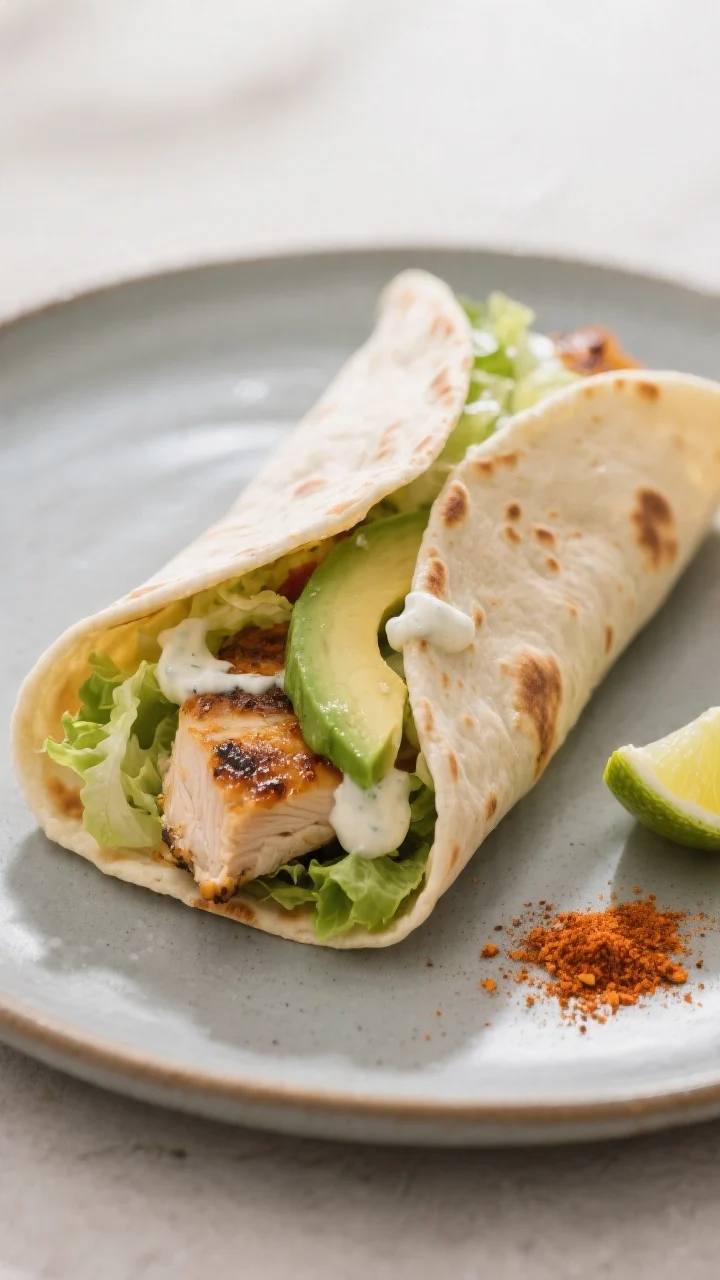 Serving suggestion close-up: Warm spice variation used as taco-style wraps—one folded flatbread cr