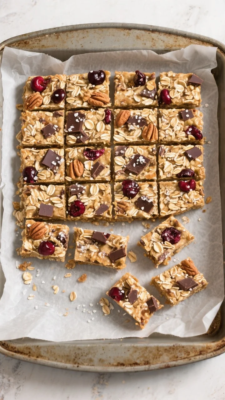Tasty top view: Overhead shot of a full slab just lifted from the pan onto parchment, cut into 12 ne