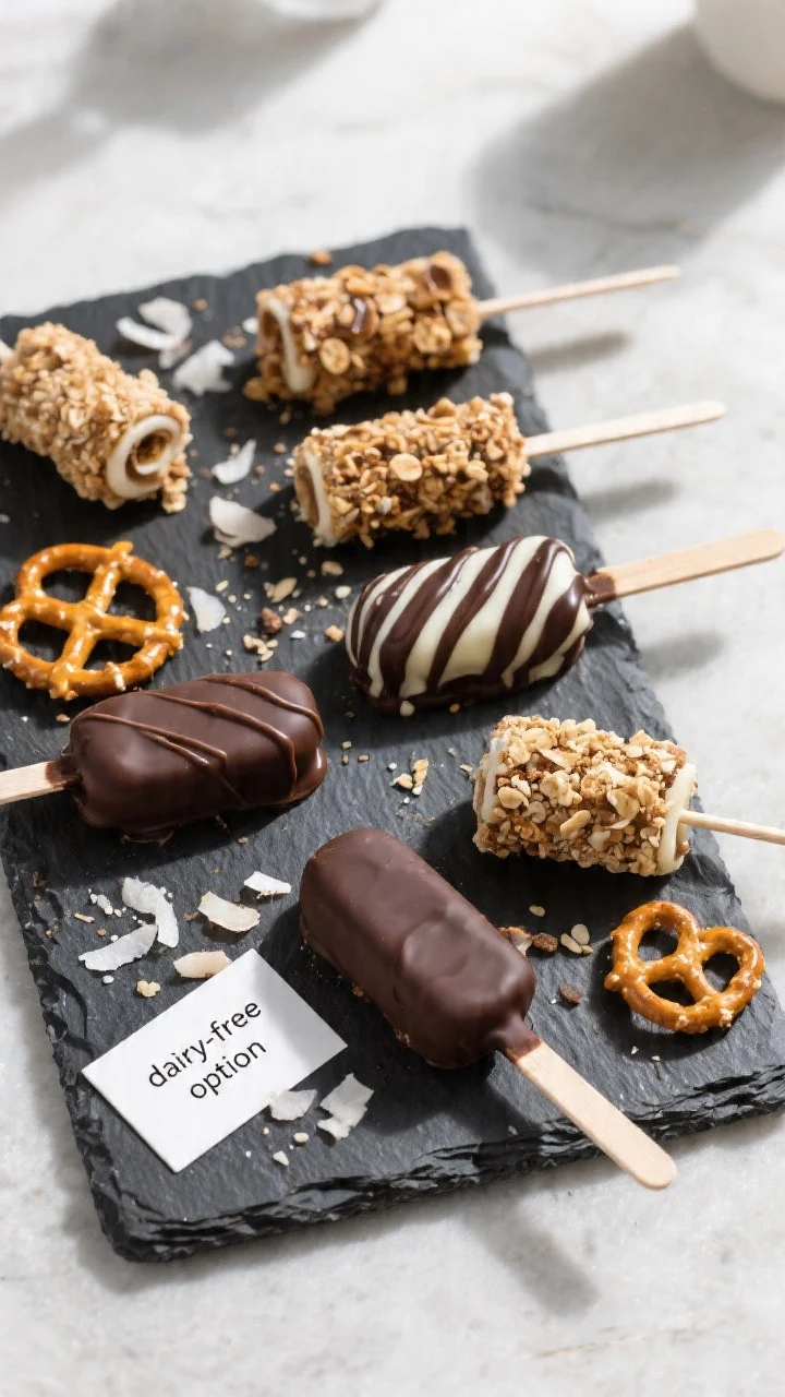 Tasty top view: Top-down composition of a chilled slate board showcasing a variety of finished pops 