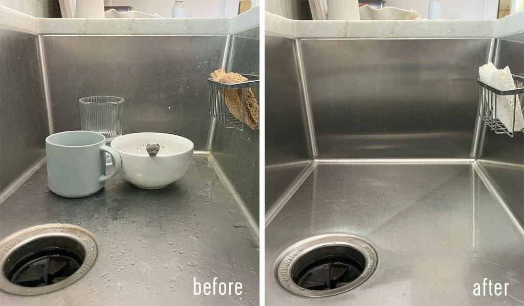 Example of a stainless steel sink after cleaning