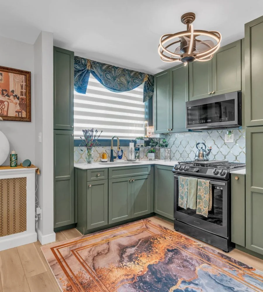 Modern cottage sage green kitchen remodel