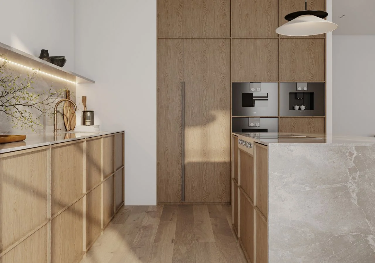 Japandi light oak kitchen