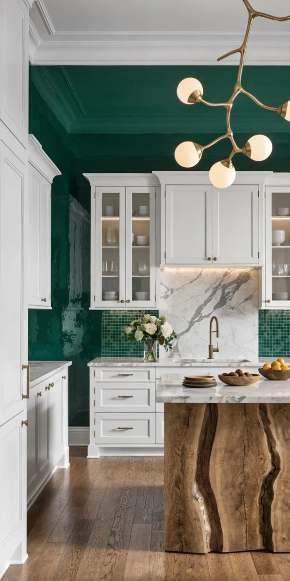 bold emerald walls energize kitchen