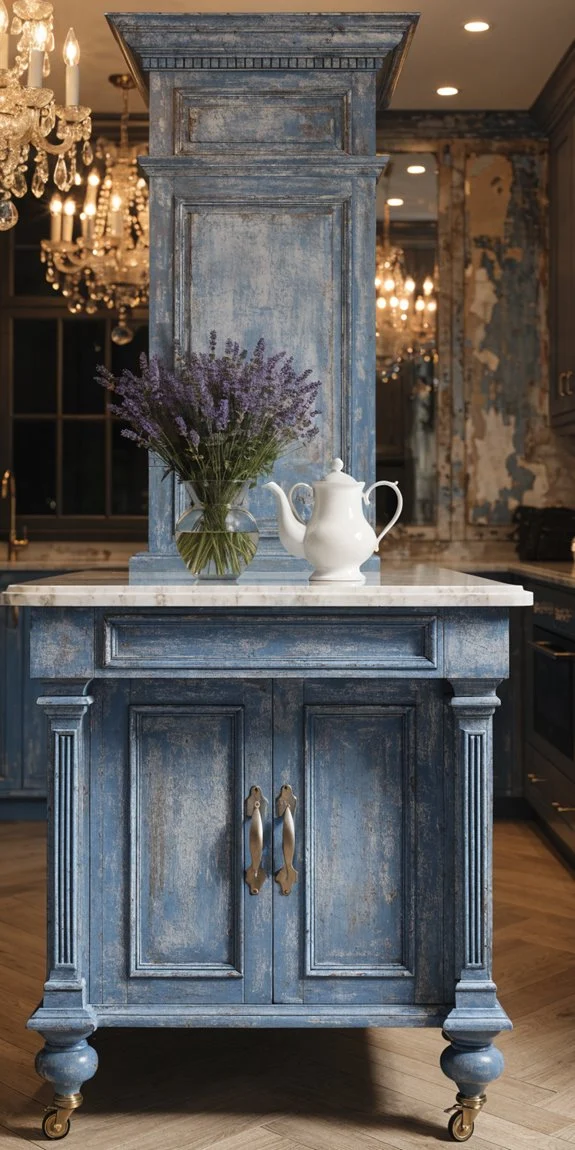 bold french blue kitchen island statement