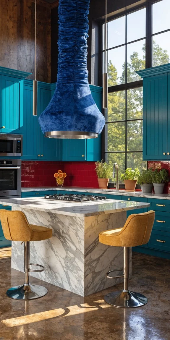 bold hues transform kitchen spaces