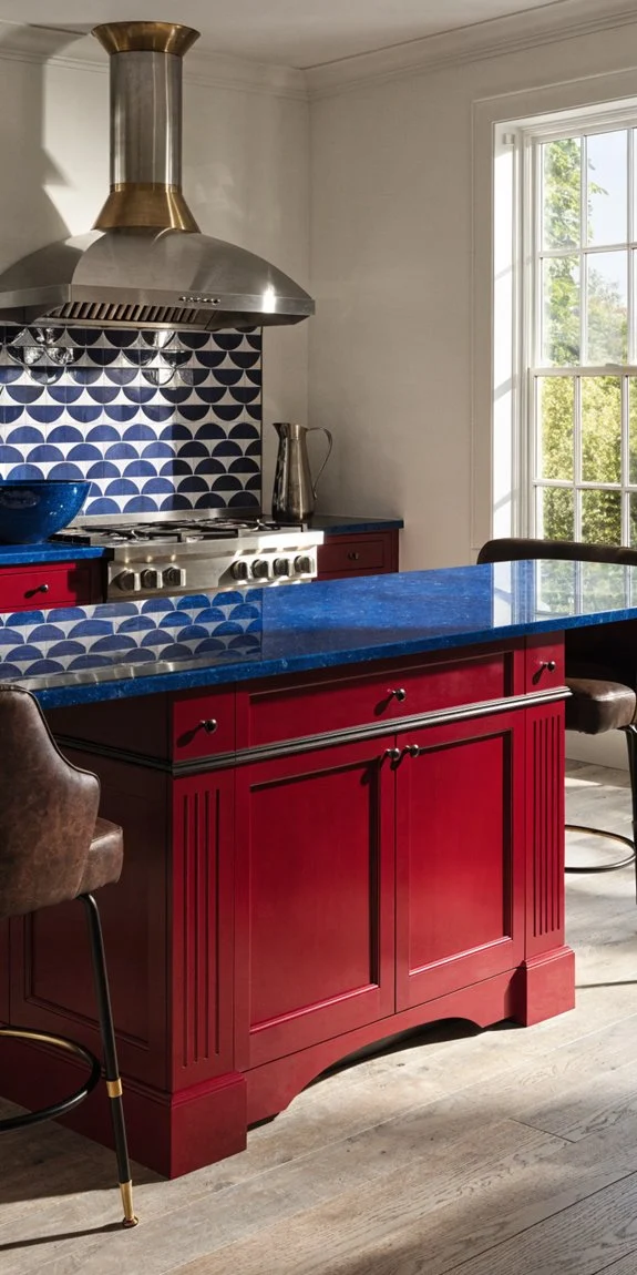 bold navy island with vibrant accents