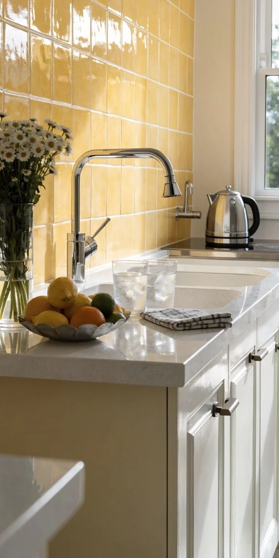 butter yellow tiles brighten kitchen spaces
