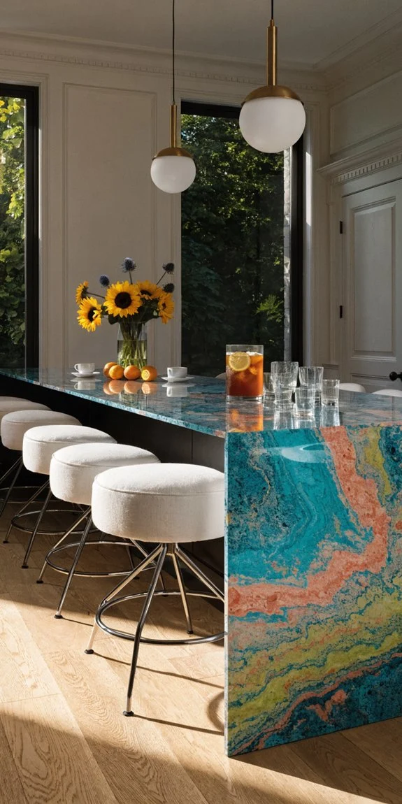 colorful island dining table brightens space